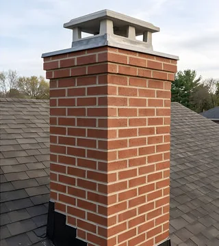 After: rebuilt brick chimney with a crown and a pale cap